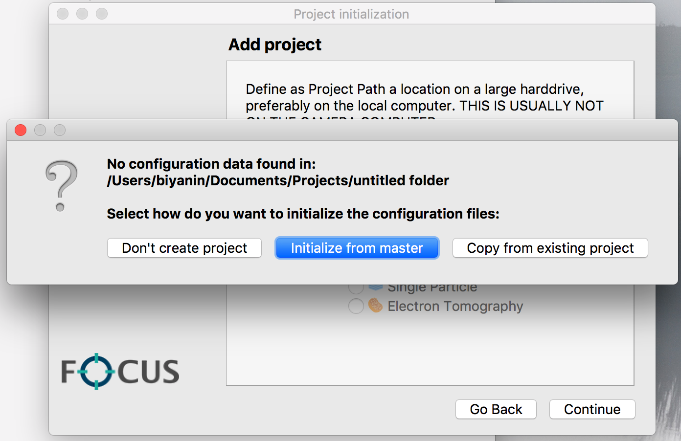 New project configuration options